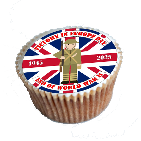 Celebrate 80 Years of Victory: VE Day 80th Anniversary Premium 30x 4CM EDIBLE RICE PAPER / ICING CUP-CAKE UK D2