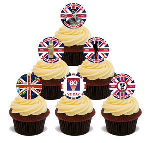 Celebrate 80 Years of Victory: VE Day 80th Anniversary Premium 30x 4CM Mixed Designs EDIBLE STANDUP RICE CARD UK D3