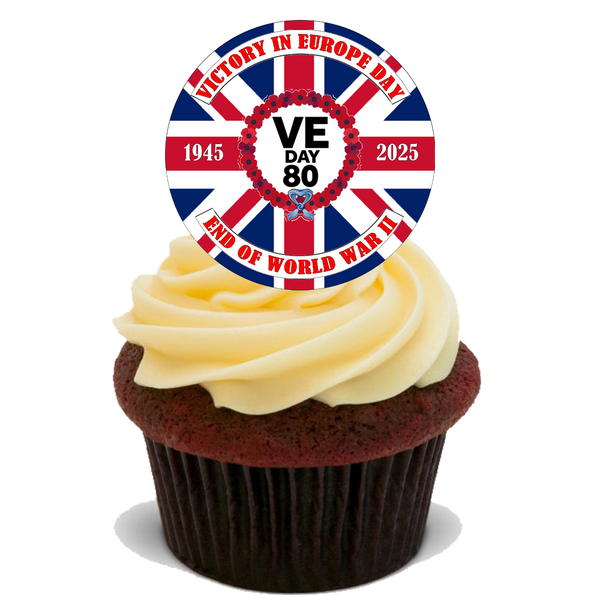 Celebrate 80 Years of Victory: VE Day 80th Anniversary Premium 30x 4CM EDIBLE STANDUP RICE CARD UK D6