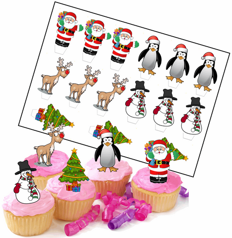 15 STAND UP PREMIUM CHRISTMAS SANTA SNOWMAN MIX Edible RICE CARD Cake Toppers D1