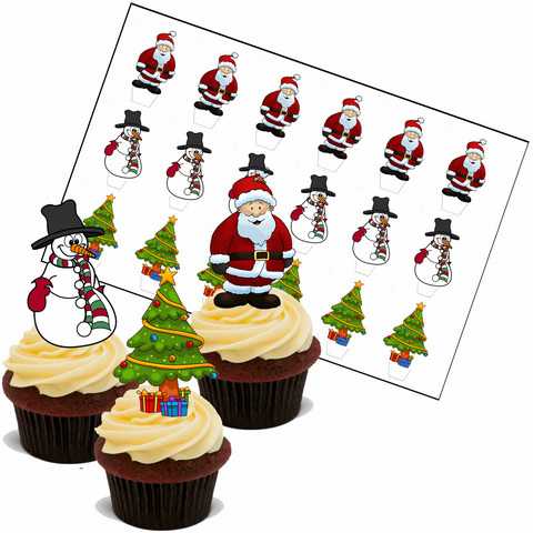 18 PREMIUM STAND UP CHRISTMAS SANTA SNOWMAN MIX Edible RICE CARD Cake Toppers D3