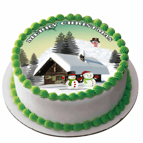 Edible Christmas Rice Paper Cake Topper Decoration 7.5" round D14