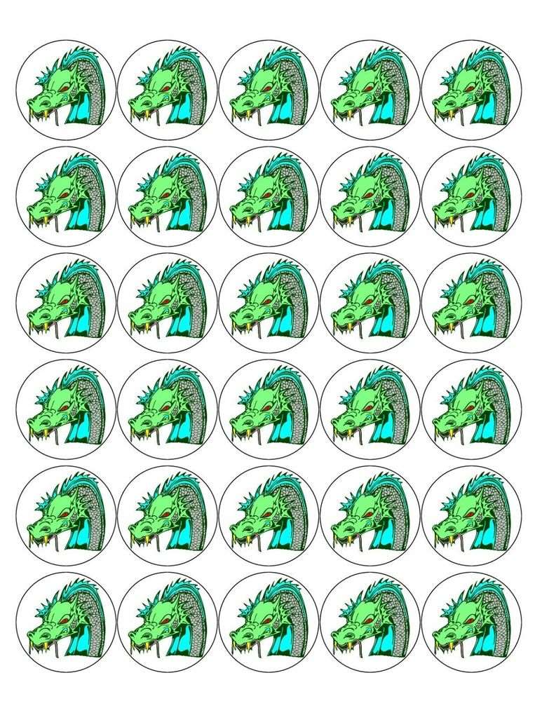 DRAGON 30 x 4cm PREMIUM EDIBLE RICE PAPER ROUND CUP CAKE TOPPERS MYTHICAL D3