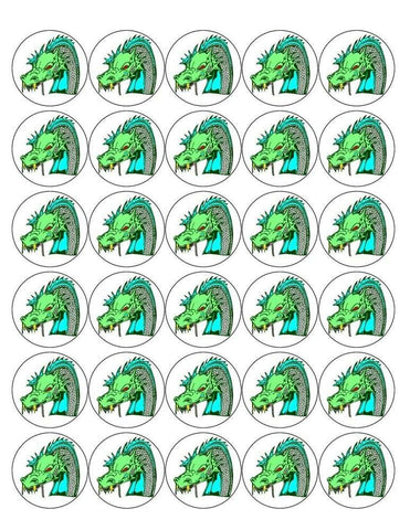 DRAGON 30 x 4cm PREMIUM EDIBLE ICING ROUND CUP CAKE TOPPERS MYTHICAL D3