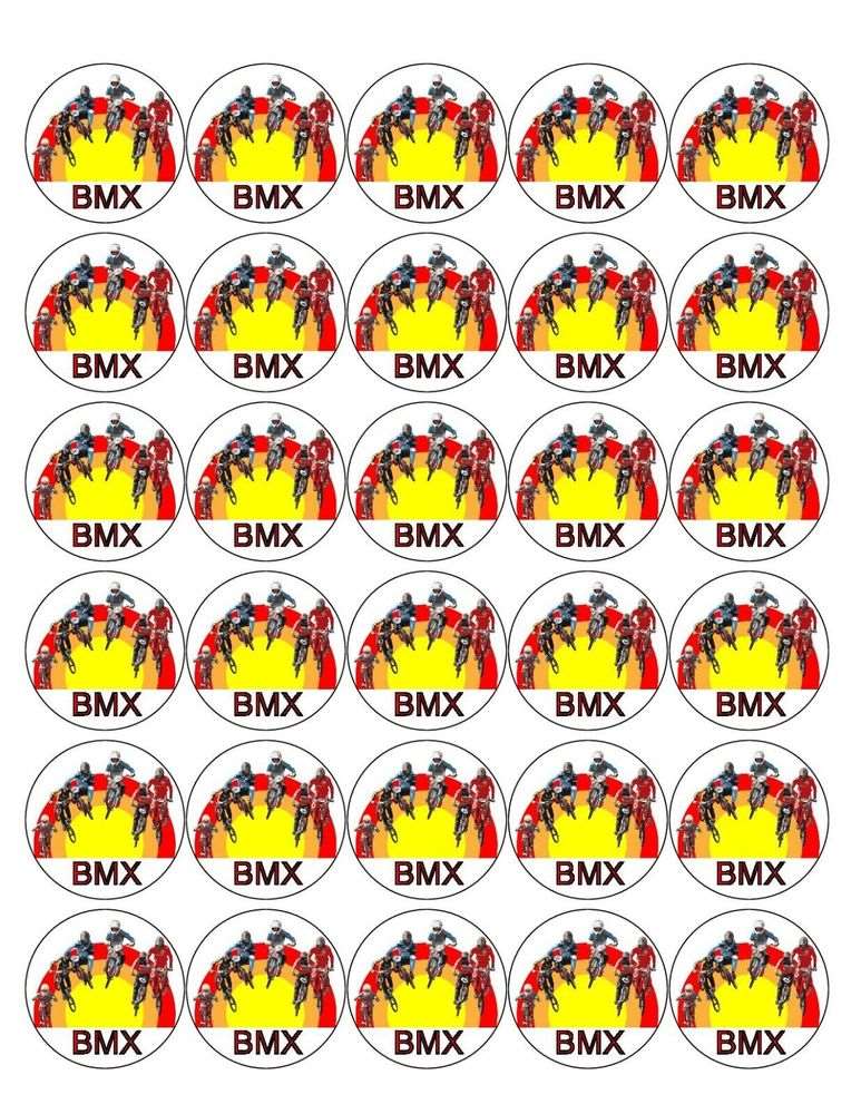 BMX 30 x 4cm PREMIUM EDIBLE RICE PAPER ROUND CUP CAKE TOPPERS BIKE RACING D1