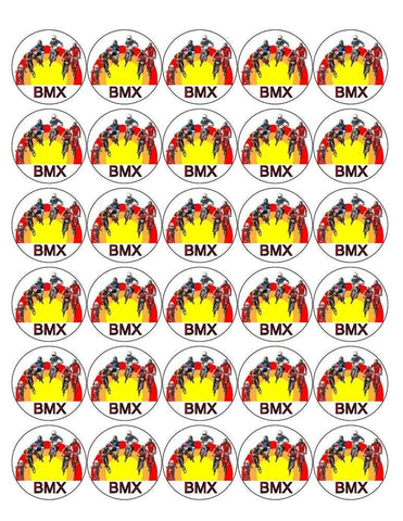 BMX 30 x 4cm PREMIUM EDIBLE RICE PAPER ROUND CUP CAKE TOPPERS BIKE RACING D1