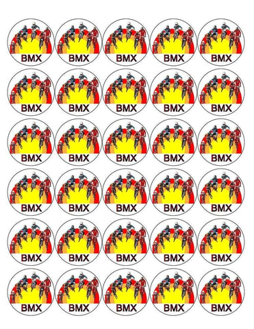 BMX 30 x 4cm PREMIUM EDIBLE ICING ROUND CUP CAKE TOPPERS BIKE RACING D1