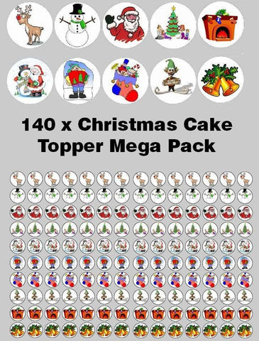 140 CHRISTMAS MEGA-PACK MINI XMAS CAKE TOPPERS EDIBLE RICE WAFER PAPER D1