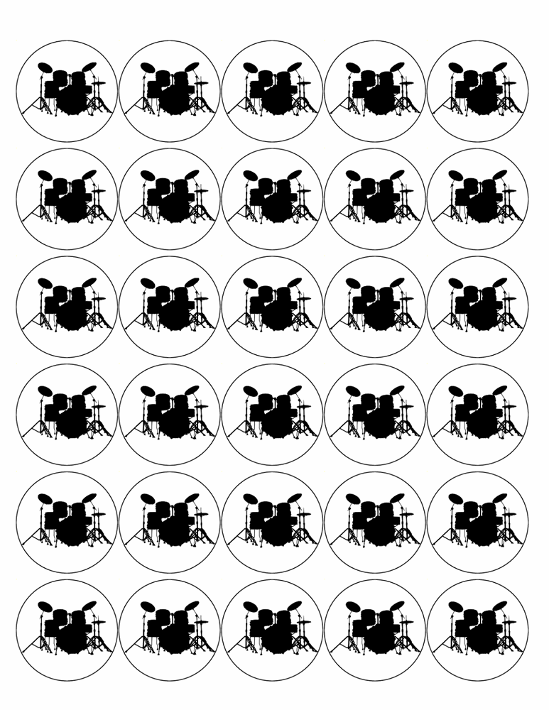 DRUMS SET 30 x 4cm PREMIUM EDIBLE RICE PAPER CUP CAKE TOPPERS MUSIC BAND D2