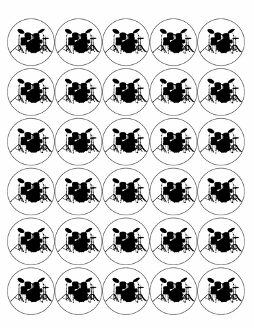 DRUMS SET 30 x 4cm PREMIUM EDIBLE RICE PAPER CUP CAKE TOPPERS MUSIC BAND D2
