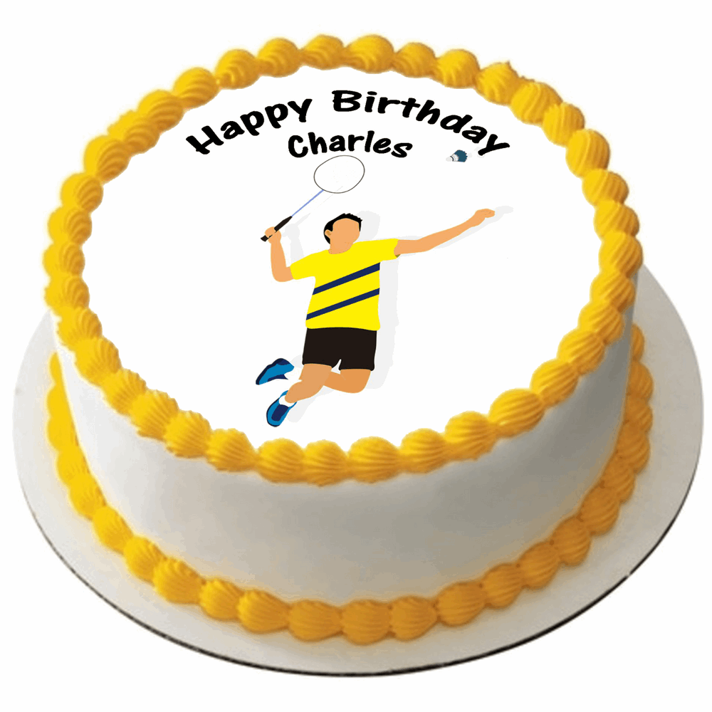 BADMINTON 7.5" ROUND ICING EDIBLE PREMIUM CAKE TOPPER 19CM DIAMETRE D2