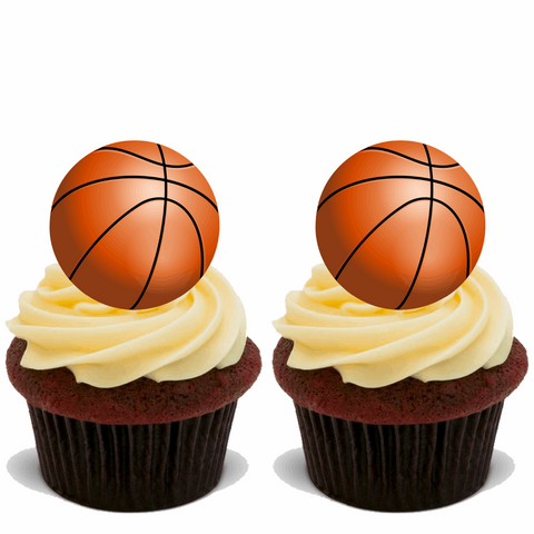 15x BASKETBALL BALLS Premium Edible Stand Up Rice Wafer Cup Cake Toppers D3 BALL