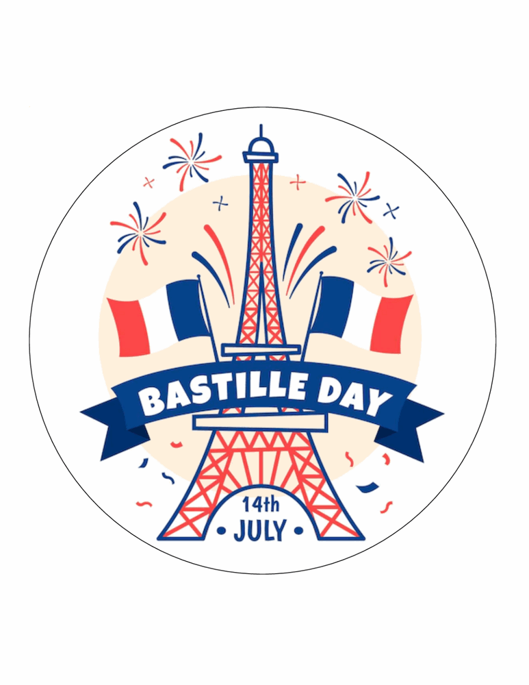 BASTILLE DAY 30 x 4cm PREMIUM EDIBLE ICING ROUND CUP CAKE TOPPERS FRENCH D1