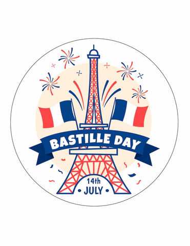 BASTILLE DAY 30 x 4cm PREMIUM EDIBLE ICING ROUND CUP CAKE TOPPERS FRENCH D1