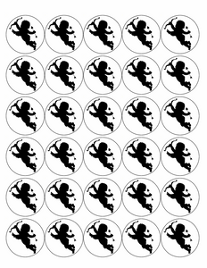 CUPID 30 x 4cm PREMIUM EDIBLE RICE PAPER CUP CAKE TOPPERS BLACK SILHOUETTE D1