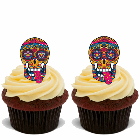 72x SUGAR SKULLS Premium Edible Stand Up Rice Wafer Cake Toppers D1 DECORATIONS