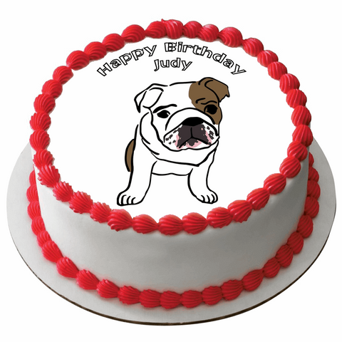 BULLDOG 7.5" ROUND ICING EDIBLE PREMIUM CAKE TOPPER 19CM DIAMETRE D1