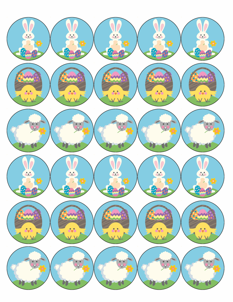 EASTER MIX 30 x 4cm PREMIUM EDIBLE ICING ROUND CUP CAKE TOPPERS CUTE D34