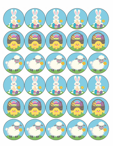 EASTER MIX 30 x 4cm PREMIUM EDIBLE ICING ROUND CUP CAKE TOPPERS CUTE D34