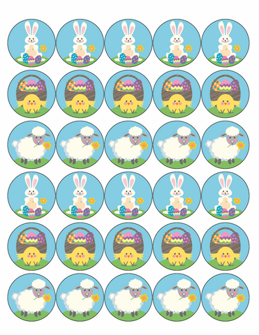 EASTER MIX 30 x 4cm PREMIUM EDIBLE ICING ROUND CUP CAKE TOPPERS CUTE D34