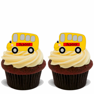 70x SCHOOL BUS Premium Edible Stand Up Rice Wafer Cup Cake Toppers D1