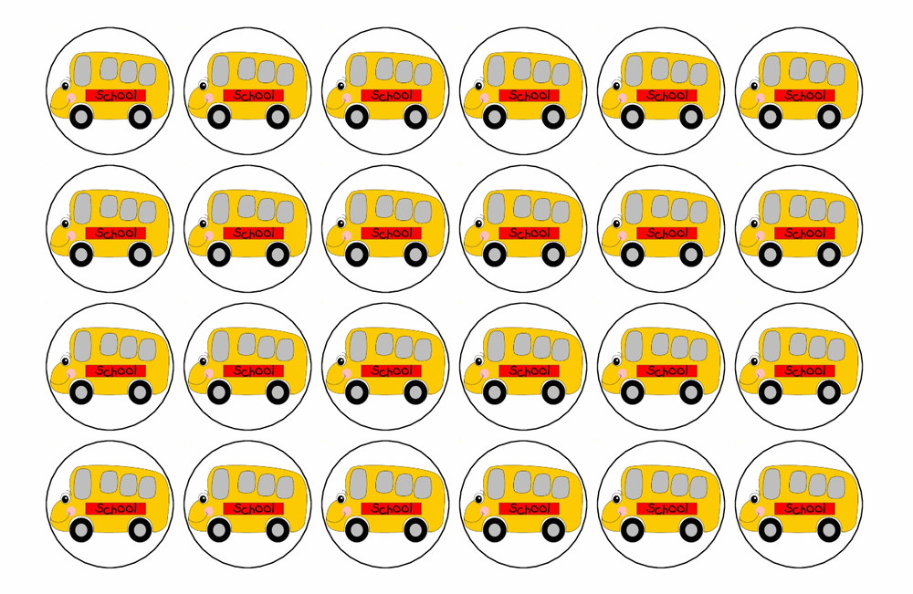 24x SCHOOL BUS Premium Rice Wafer Paper Cup Cake Toppers round fairy BUSES D1