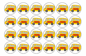 24x SCHOOL BUS Premium Rice Wafer Paper Cup Cake Toppers round fairy BUSES D1