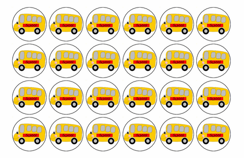 24x SCHOOL BUS Premium Rice Wafer Paper Cup Cake Toppers round fairy BUSES D1