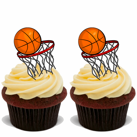30x BASKETBALL BALLS Premium Edible Stand Up Rice Wafer Cup Cake Toppers NET D1