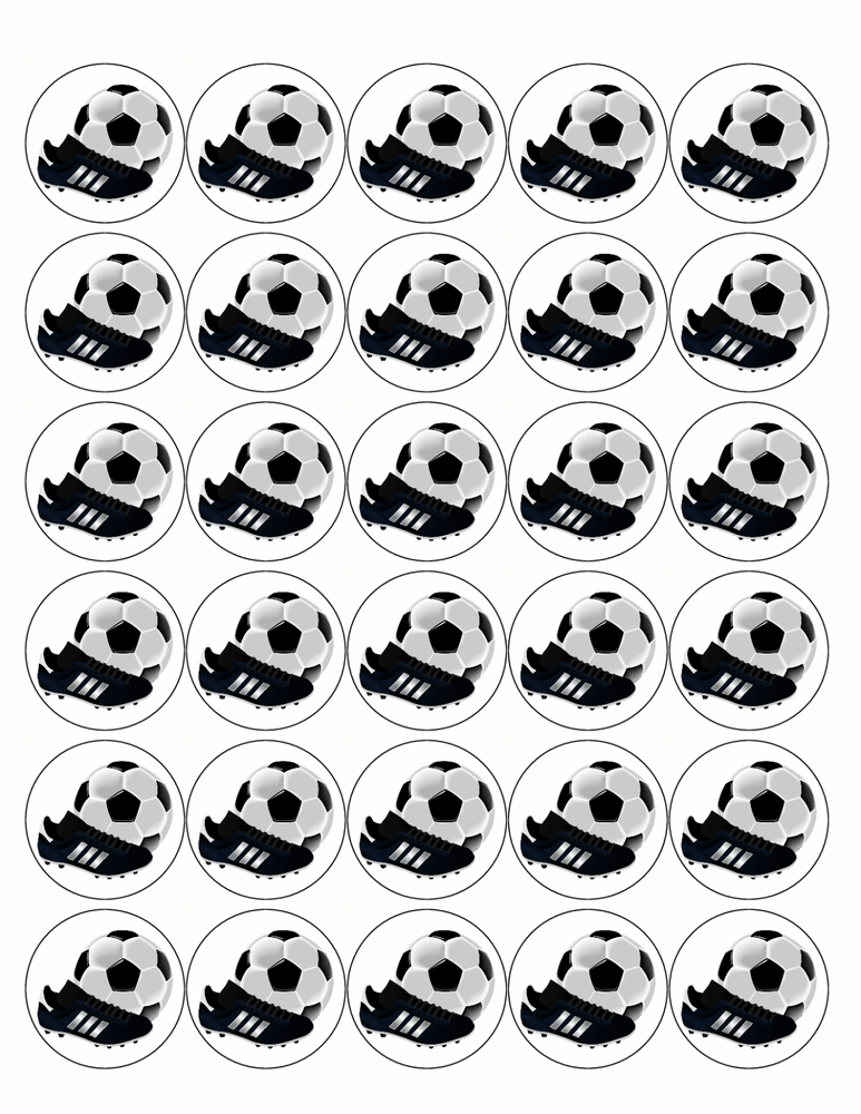 30 FOOTBALL AND BOOT 40mm PREMIUM EDIBLE RICE PAPER 4CM CUPCAKE CAKE TOPPERS D11