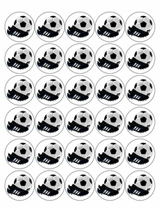 30 FOOTBALL AND BOOT 40mm PREMIUM EDIBLE RICE PAPER 4CM CUPCAKE CAKE TOPPERS D11