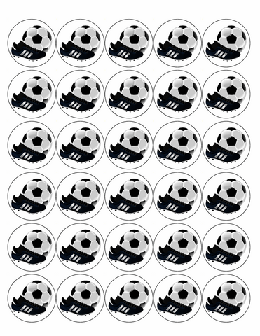 30 FOOTBALL AND BOOT 40mm PREMIUM EDIBLE RICE PAPER 4CM CUPCAKE CAKE TOPPERS D11