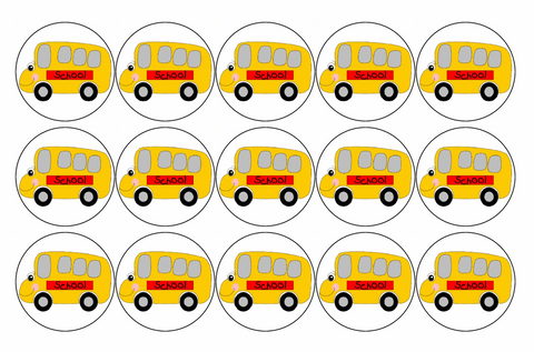 15x SCHOOL BUS 4CM Premium Rice Wafer Paper Cup Cake Toppers fairy BUSES D1