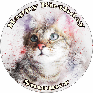 CAT 7.5" ROUND ICING EDIBLE PREMIUM CAKE TOPPER 19CM DIAMETRE KITTY KITTEN D16