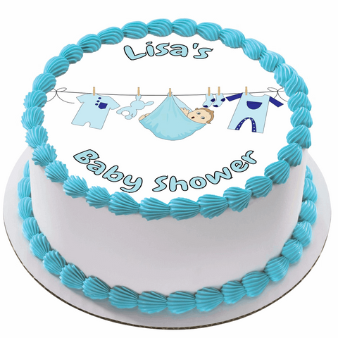 BABY SHOWER 7.5" ICING EDIBLE PREMIUM CAKE TOPPER 19CM DIAMETRE BLUE BOY D8