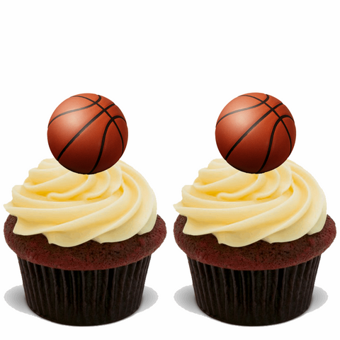 15x BASKETBALL BALLS Premium Edible Stand Up Rice Wafer Cup Cake Toppers D2 BALL
