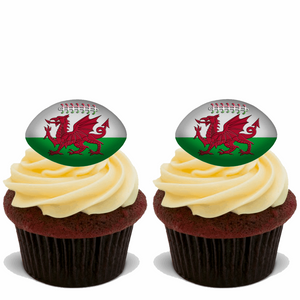 60x WALES RUGBY BALLS Premium Edible Stand Up Rice Wafer Cake Toppers D1 WELSH