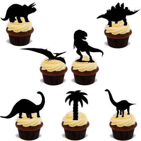 30 PREMIUM DINOSAUR SILHOUETTE STAND UP EDIBLE CAKE TOPPERS JURASSIC BIRTHDAY D1
