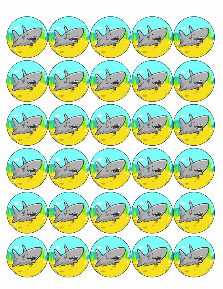 30x SHARK PREMIUM EDIBLE DECOR WAFER PAPER FAIRY CUPCAKE TOPPERS white bull D2