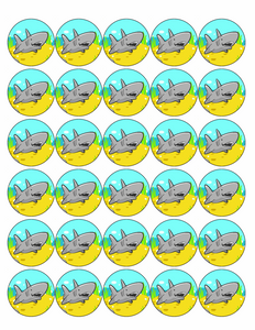 30x SHARK PREMIUM EDIBLE DECOR WAFER PAPER FAIRY CUPCAKE TOPPERS white bull D2