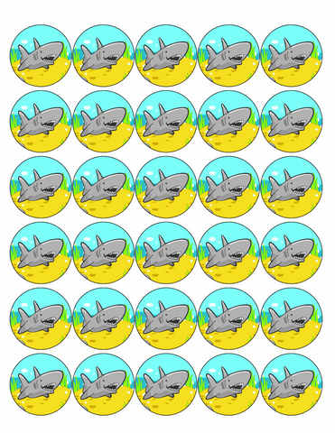 30x SHARK PREMIUM EDIBLE DECOR WAFER PAPER FAIRY CUPCAKE TOPPERS white bull D2