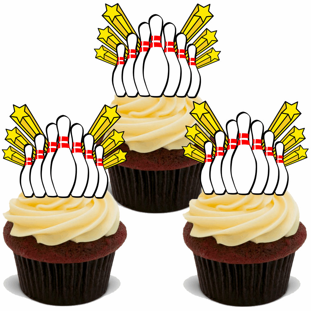 30x 10 PIN BOWLING STAND UP EDIBLE RICE CARD FLAT TEN TENPIN Cup Cake ...