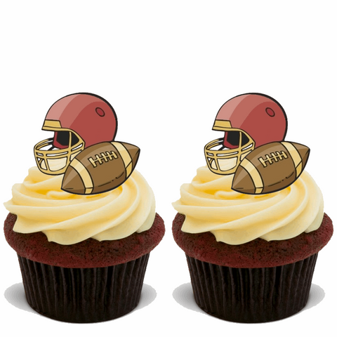 30x AMERICAN FOOTBALL Premium Edible Stand Up Rice Wafer Cup Cake Toppers D3