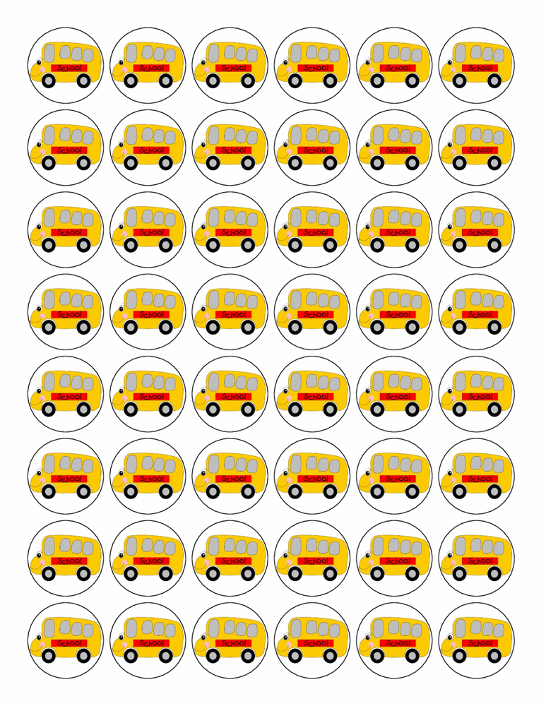 48x SCHOOL BUS Premium Rice Wafer Paper Cup Cake Toppers round fairy BUSES D1