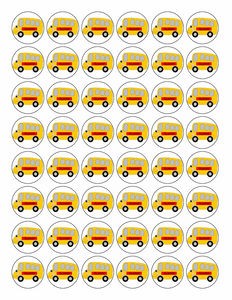 48x SCHOOL BUS Premium Rice Wafer Paper Cup Cake Toppers round fairy BUSES D1