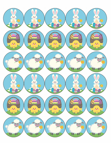 EASTER MIX 30 x 4cm PREMIUM EDIBLE RICE PAPER ROUND CUP CAKE TOPPERS CUTE D34