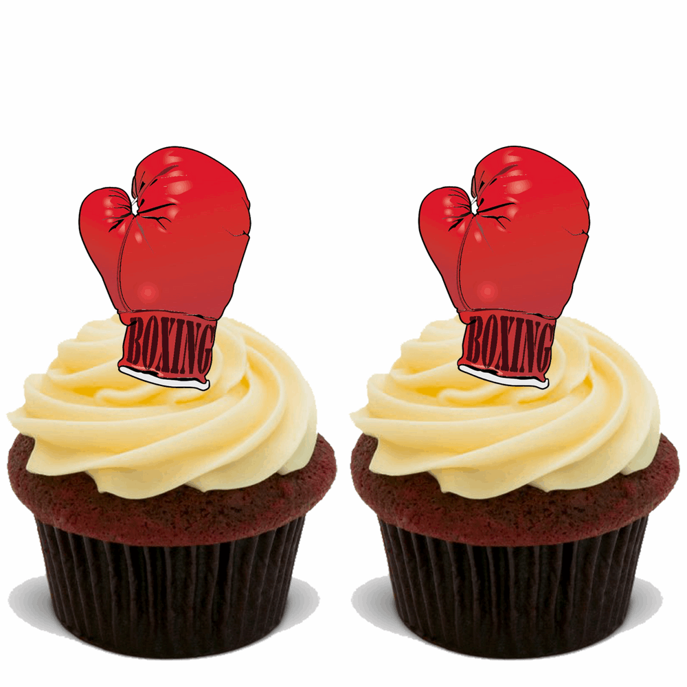 60x BOXING GLOVES Premium Edible Stand Up Rice Wafer Cup Cake Toppers ...