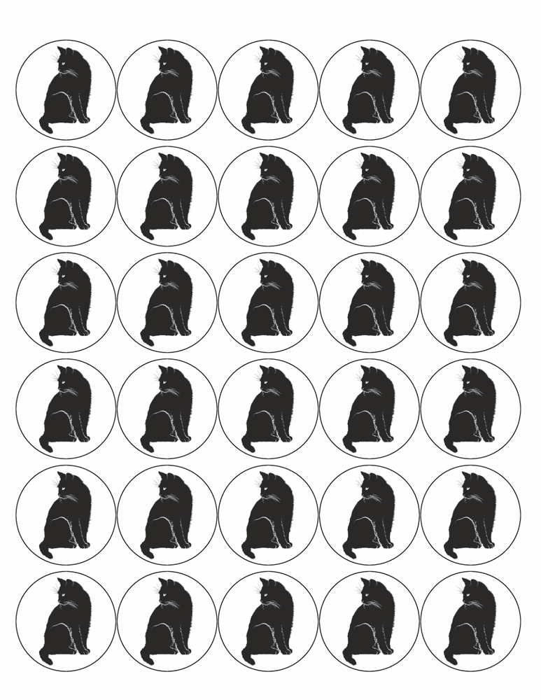 CAT 30 x 4cm PREMIUM EDIBLE ICING ROUND CUP CAKE TOPPERS BLACK SILHOUETTE D1