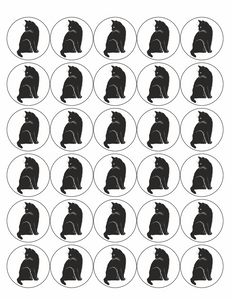 CAT 30 x 4cm PREMIUM EDIBLE ICING ROUND CUP CAKE TOPPERS BLACK SILHOUETTE D1