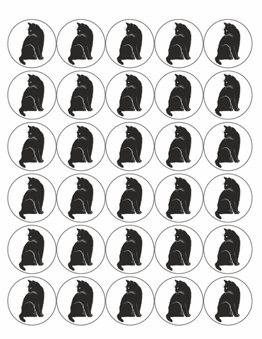 CAT 30 x 4cm PREMIUM EDIBLE ICING ROUND CUP CAKE TOPPERS BLACK SILHOUETTE D1